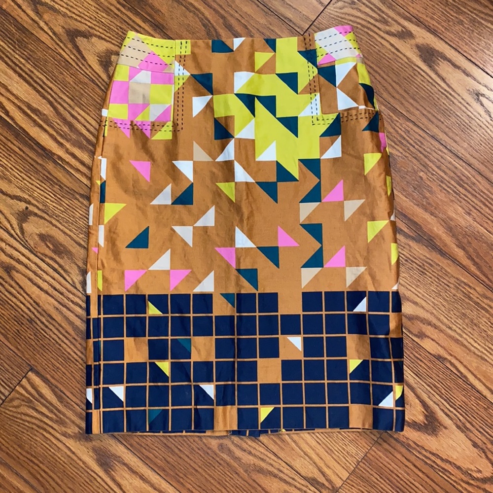 Tory Burch Mustard Geometric Multi-Color Pencil Skirt